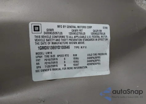 2000 Pontiac Montana Luxury из США, поврежденный, VIN 1GMDX13E6YD100646